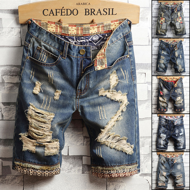 Vintage Fashion Jeans - Ripped Hip-hop Denim Shorts Men's Summer