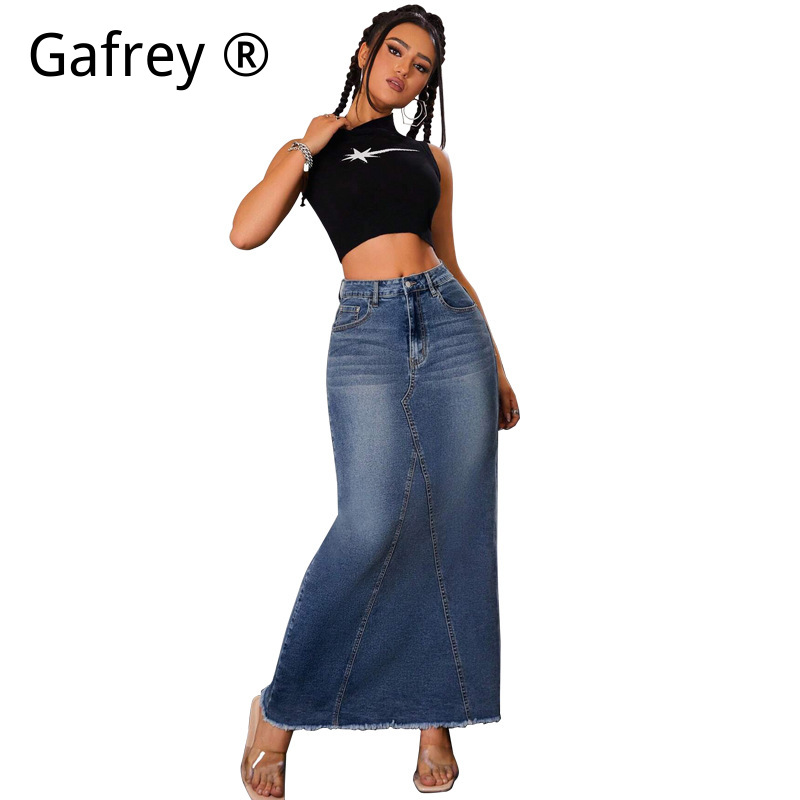 Women Denim Midi Skirt High Wa - مراجعة Vintage Fashion Jeans وسعره